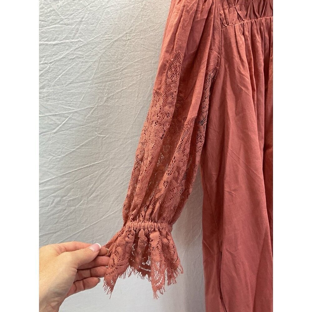 By Anthropologie SM Lace Tunic Dress Clay/ mauve earthy short sleeve Romantic - Picture 6 of 15